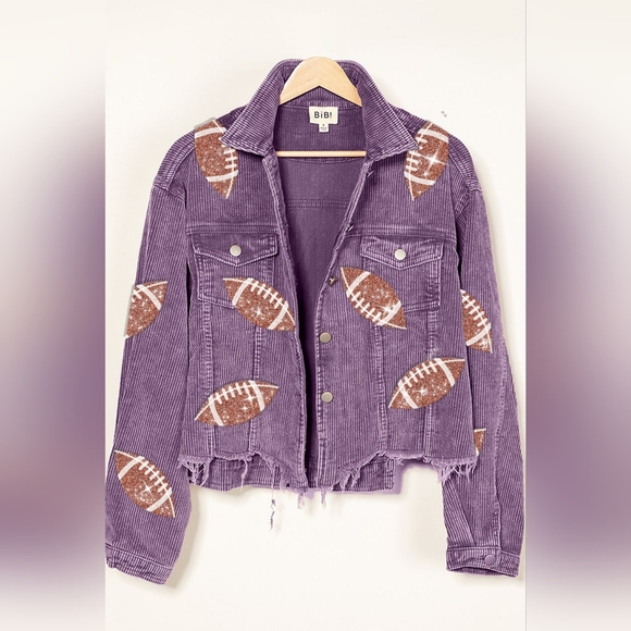 Just In!! BiBi Football Sequin Embroidery Washed Corduroy Jacket - Picture 2 of 6